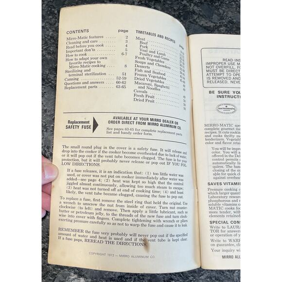 Vintage Mirro Matic Speed Pressure Cooker Instruction Manual Deluxe Model 1970’s - Picture 3 of 4